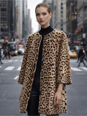 MaxMara Leopard-Print Faux Fur Coat in Tan and Black
